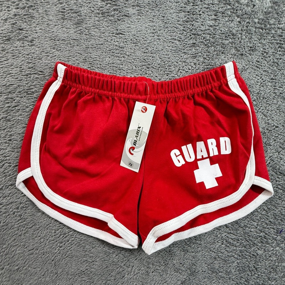 Lifeguard Red Athletic Shorts XS Women Cross White Trim Running Elastic Waist